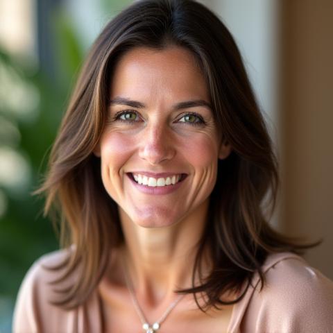 Portrait of Dr. Elara Vance, founder of Solace Bloom Home, smiling warmly.