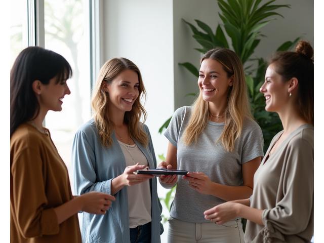 Diverse group of wellness experts collaborating in a bright, inviting office.