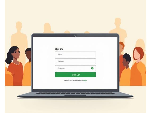 Illustration of a simplified signup form with community elements in the background, like avatars and chat bubbles.
