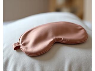 A soft, silk sleep mask resting on a luxurious pillow, emphasizing serene sleep.